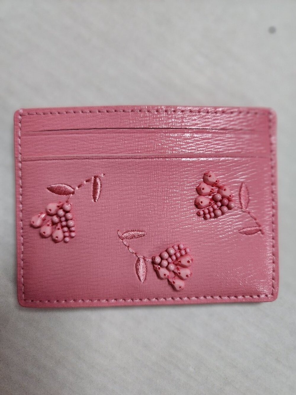 Kate Spade Pink Saffiano Leather Beaded Floral Card Holder - NWT - Picture 5 of 7